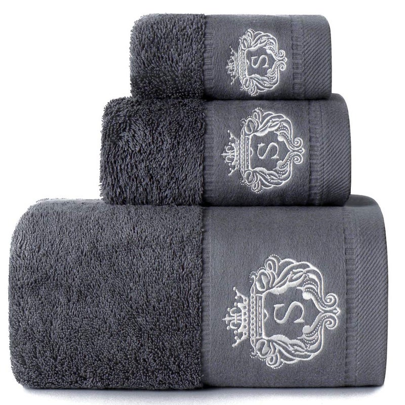 Sunshinejing 3-Piece Bath Towel Set - 55.1 x 28 Inch, 29.5 x 13.4 Inch, 12.6 x 12.6 Inch - 100% Cotton, Grey - Image 1
